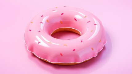 Bright colorful pink inflatable swim ring donut, a lifebuoy, isolated on pink color