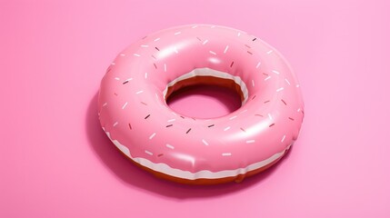 Bright colorful pink inflatable swim ring donut, a lifebuoy, isolated on pink color
