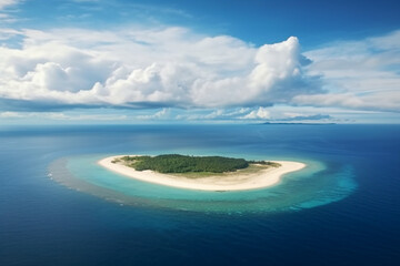 Aerial view of a small island in the Indian Ocean. Maldives