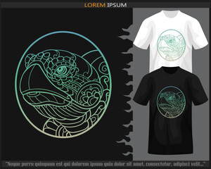 Gradient Colorful sea turtle mandala arts isolated on black and white t shirt.