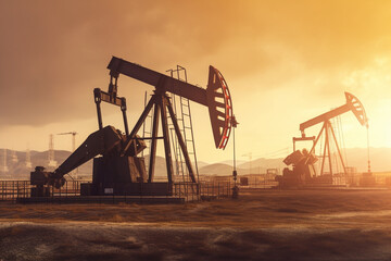Fototapeta na wymiar Oil pump in the desert. 3d render. Computer digital drawing.