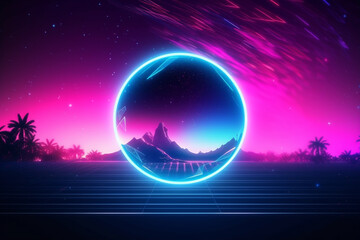 Abstract futuristic background with neon circle. 3d render. Futuristic background.