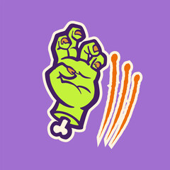 Concept with Zombie hand and scratches in cartoon style for print and design. Vector illustration.