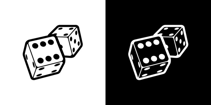 Dice logo on white and black background in isometric style for print and design. Vector illustration.