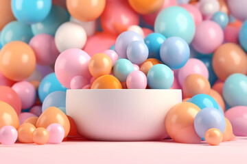 3d rendering of abstract composition with pastel color balloons and pearls
