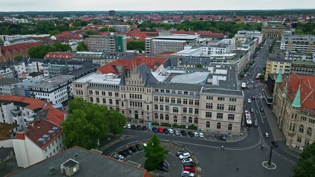 Aerial Drone shot of Higher Regional Court of Braunschweig ( Oberlandesgericht Braunschweig ) , Germany .