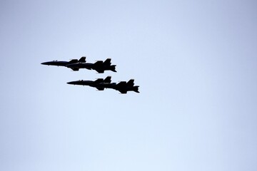 Fototapeta na wymiar Military type jet aircraft in a formation 