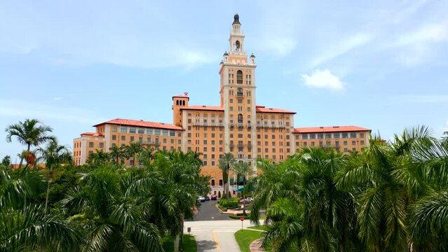 Aerial drone video The Biltmore Hotel Coral Gables Miami FL