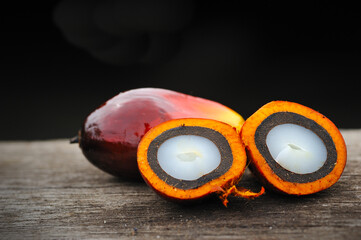 Close up of fresh oil palm fruits, selective focus.  
