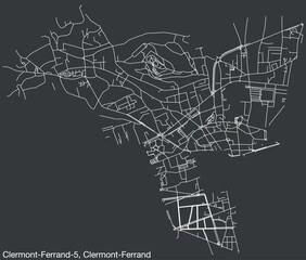 Detailed hand-drawn navigational urban street roads map of the CLERMONT-FERRAND-5 CANTON of the French city of CLERMONT-FERRAND, France with vivid road lines and name tag on solid background