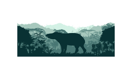 Vector horizontal seamless tropical rainforest Jungle background with tapir
