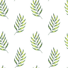 Seamless pattern with leaves. Watercolor illustration hand drawn. For design, textile, decor, wallpaper, wrapping paper, web.