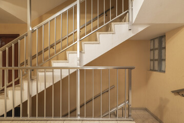 Flights of stairs with aluminum railings