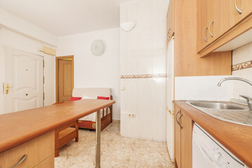 kitchen corner with a cherry wood countertop