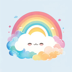 Rainbow with smiling cloud vector