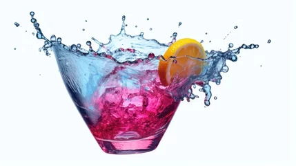 Poster Alcoholic Cocktail isolated on a White background. Colorful Alcoholic Cocktail with a copy space. Splash. Colorful Alcoholic Cocktail with Fruits and Berries. Drinks. Made With Generative AI. © John Martin