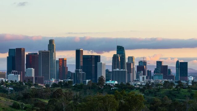 Time Lapse of the Los Angeles skyline at twilight