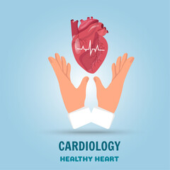 Hands with heart cardiology logo in vector illustration 