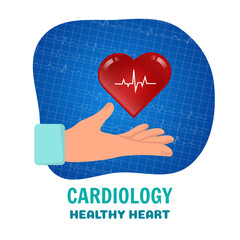 Medical cardiology logo hand with heart in vector illustration 