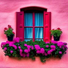 Fototapeta na wymiar window box with pink flowers