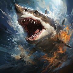 An energetic and majestic shark art