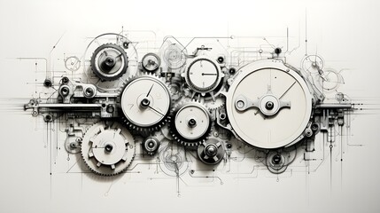 Mechanical Symphony - Monochromatic Tech Graphic Background