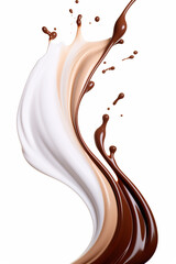 A splash of chocolate on a white background. Generative AI.