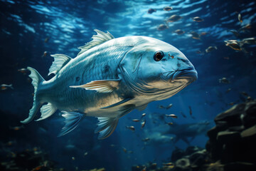 oceanic underwater view with blue fish
