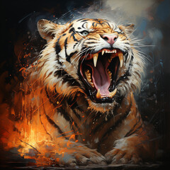 An energetic and majestic tiger art