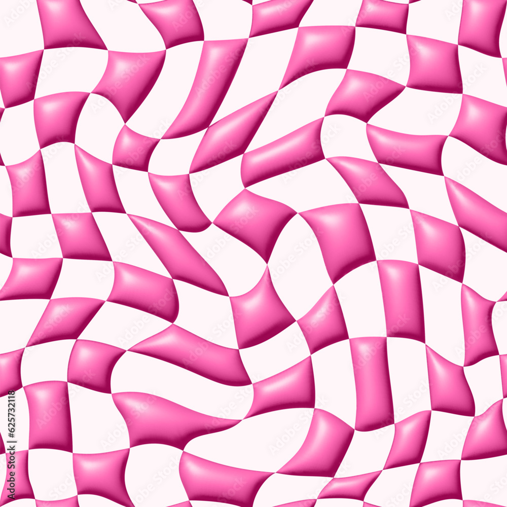 Fototapete vector seamless pattern with distorted 3d plastic checker texture. pink checkered pattern in trendy 