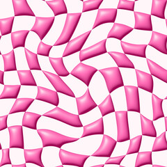 Obraz premium Vector Seamless Pattern with Distorted 3D Plastic Checker Texture. Pink Checkered Pattern in Trendy Pinkcore Style