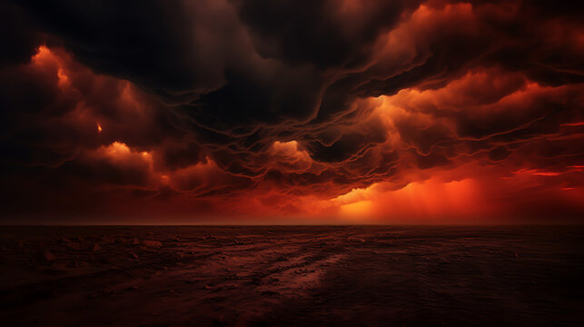 Fire in the sky apocalypse end of the world desert wasteland - Generative AI