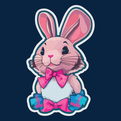 Rabbit sticker vector template. Hare animal character for t shirt design, scrapbook, mug, poster