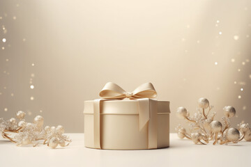 Christmas composition with gift box with space for text.