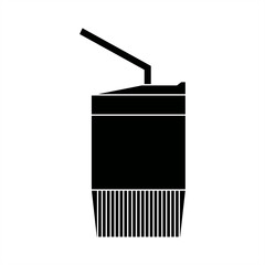  monochrome silhouette illustration of a paper cup with a straw and lid
