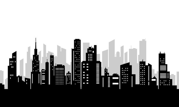 Vector illustration of black city silhouette with windows