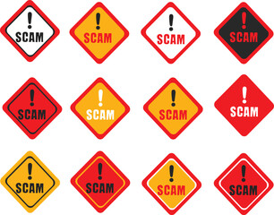 set of warning signs. Scam alert warning protect vector