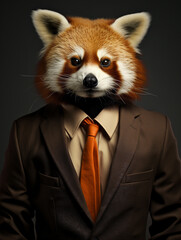 An Anthropomorphic Red Panda Dressed up as a Cool Business Man in a Suit | Generative AI