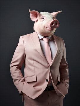 An Anthropomorphic Pig Dressed up as a Cool Business Man in a Suit | Generative AI