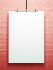 an illustration of a blank poster hung on a wall created by generative AI