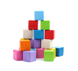 Many colorful cubes isolated on white. Children's toys