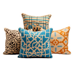 A set of Middle Eastern cushions with a geometric pattern, isolated on a transparent background.