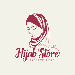 Woman Hijab store vector logo, minimalist vector logo concept