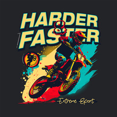 Motocross extreme sport vector design. Grungy vector illustration
