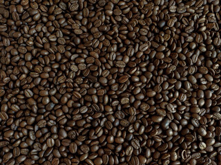 Roasted coffee beans stacked abstract background  Aromatic bitter coffee that is popular to eat in the morning to feel refreshed. cure drowsiness.