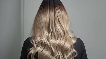 Naklejka premium Model woman from back with hair dyed with the ombre or balayage technique, hair dyeing, Generative AI
