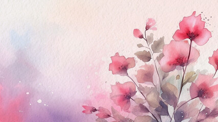 Abstract Floral Pink Showy Speedwell Flower Watercolor Background On Paper