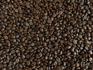 Roasted coffee beans stacked abstract background  Aromatic bitter coffee that is popular to eat in the morning to feel refreshed. cure drowsiness.