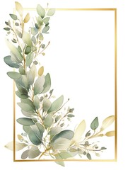 Vintage Luxury wedding invitation card template. template, Water Color Pastel Flower and bloom, Wedding decorative perfect rectangle frame border with gold line art, leaves branches, foliage. Elegant