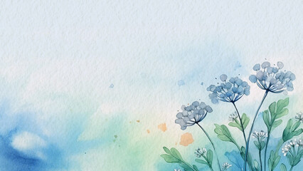 Abstract Floral Blue Iberis Umbellate Flower Watercolor Background On Paper
